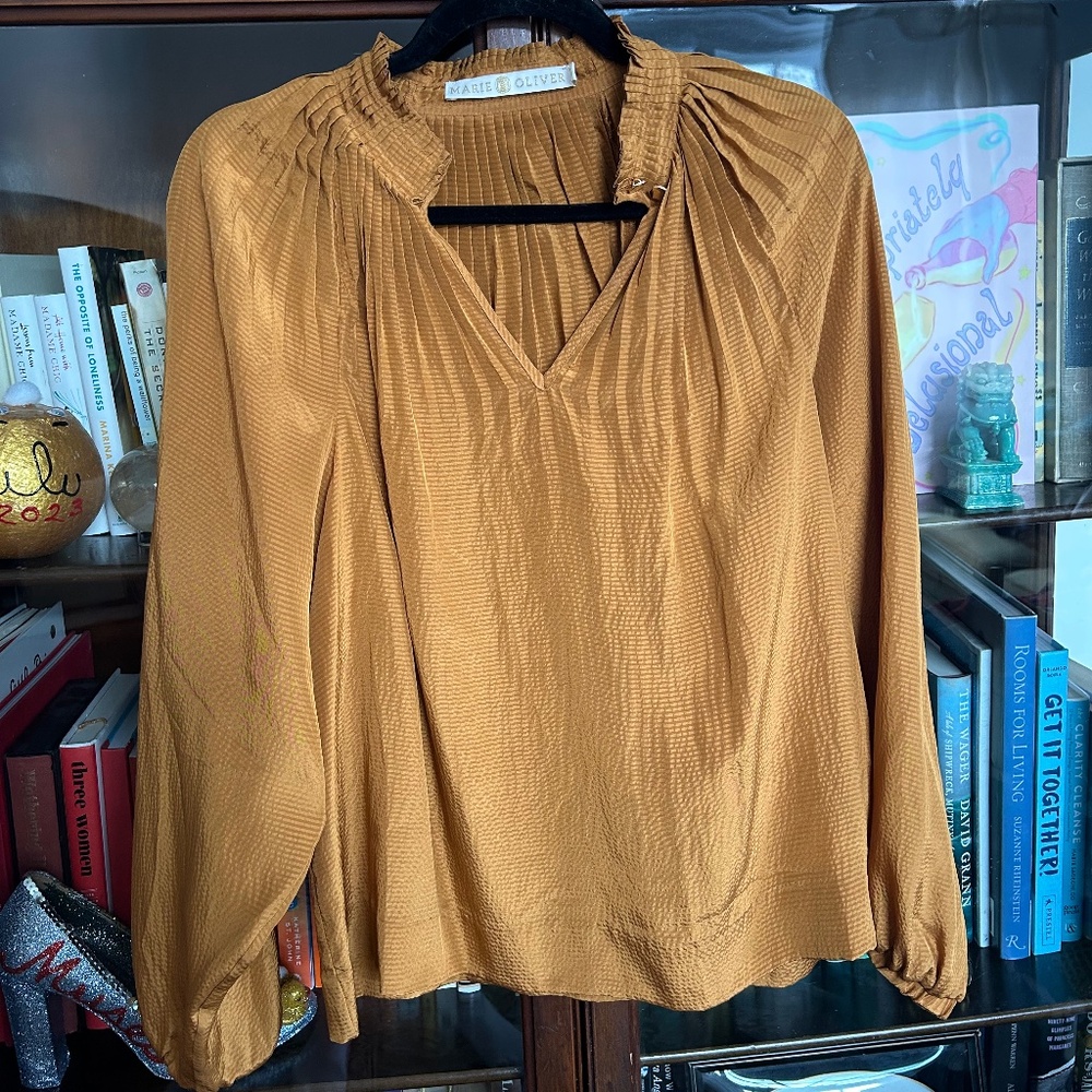 Marie Oliver Gold Silk Blouse - Size Medium